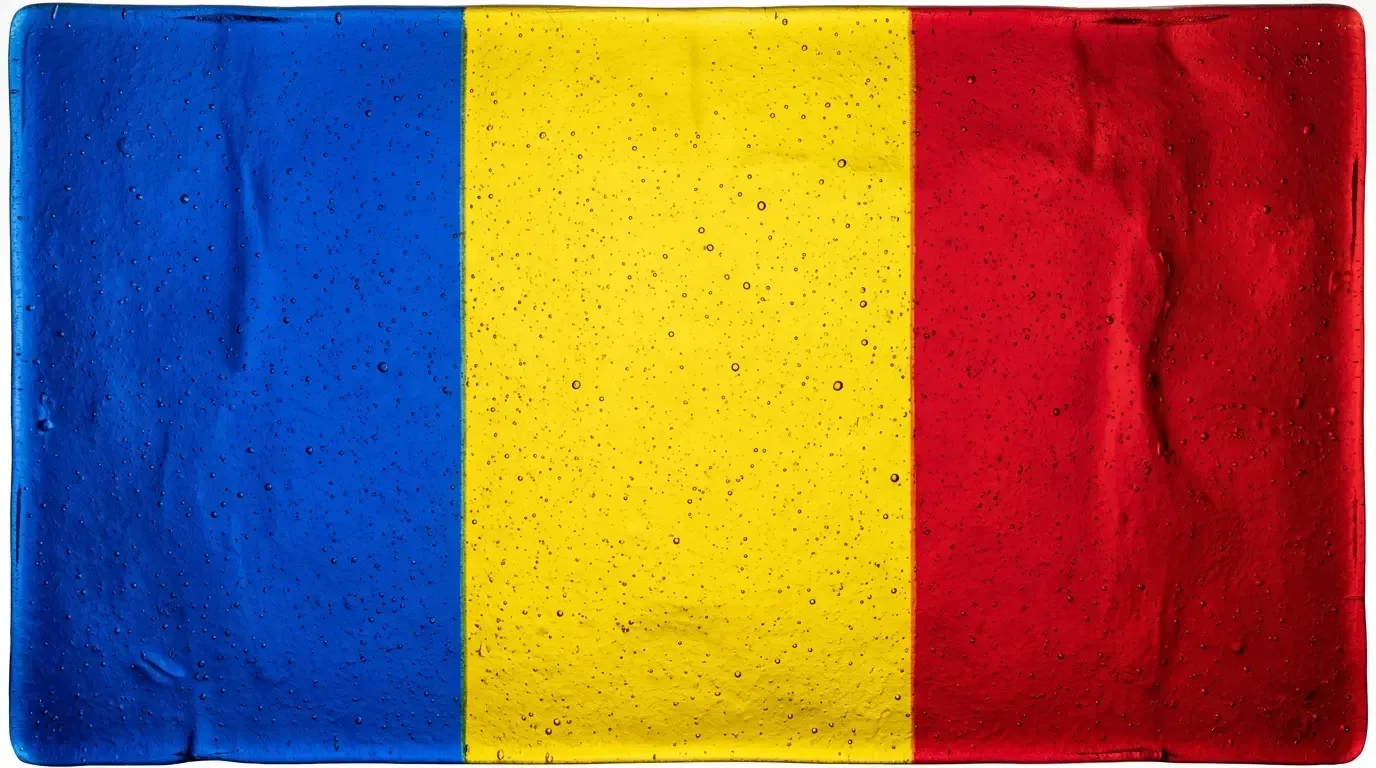 Artistic fused glass panel with the flag of Romania