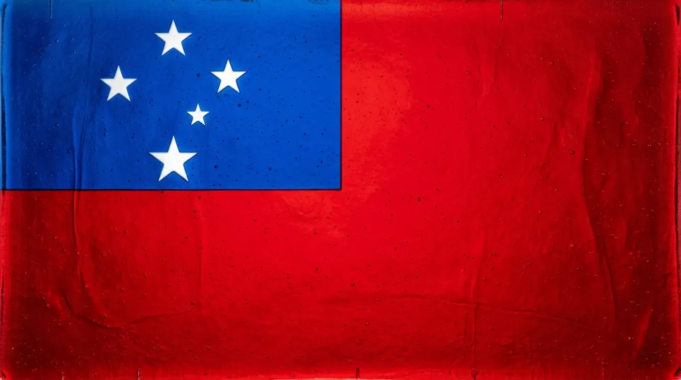 Artistic fused glass panel with the flag of Samoa
