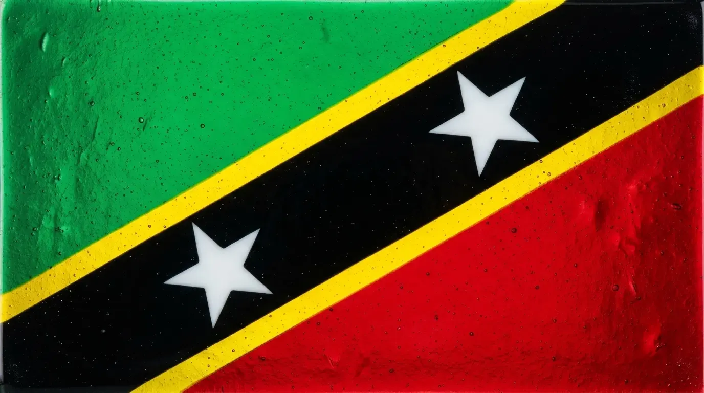 Artistic fused glass panel with the flag of Saint Kitts and Nevis