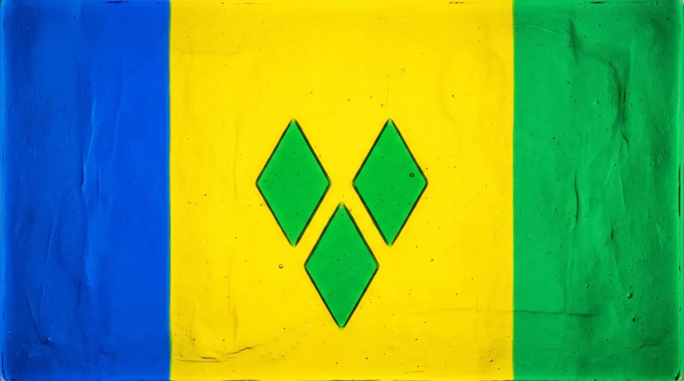 Artistic fused glass panel with the flag of Saint Vincent and the Grenadines