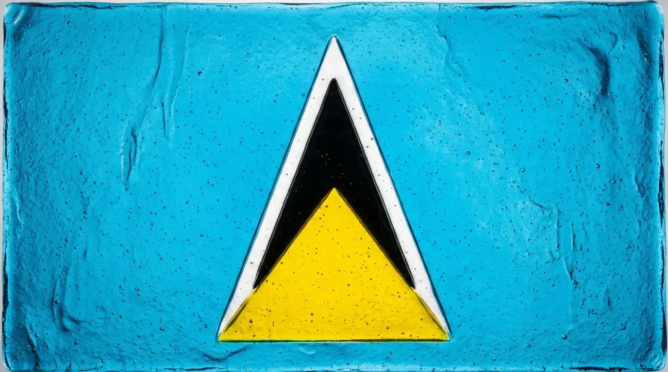Artistic fused glass panel with the flag of Saint Lucia