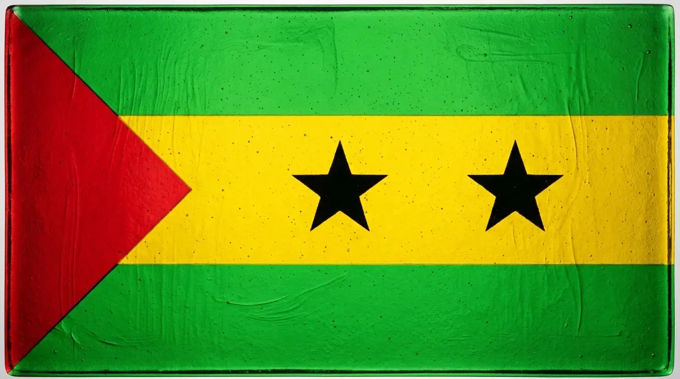 Artistic fused glass panel with the flag of São Tomé and Príncipe