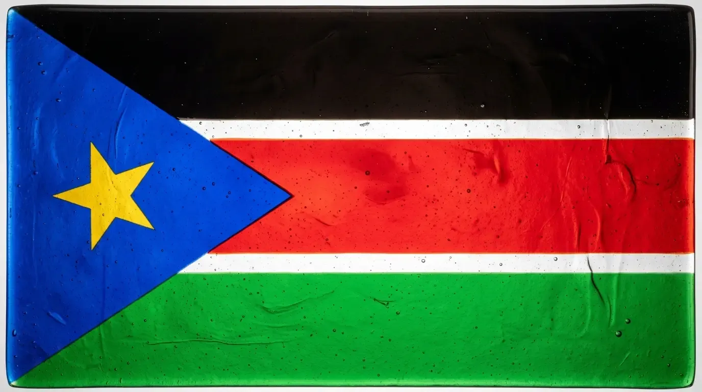Artistic fused glass panel with the flag of South Sudan