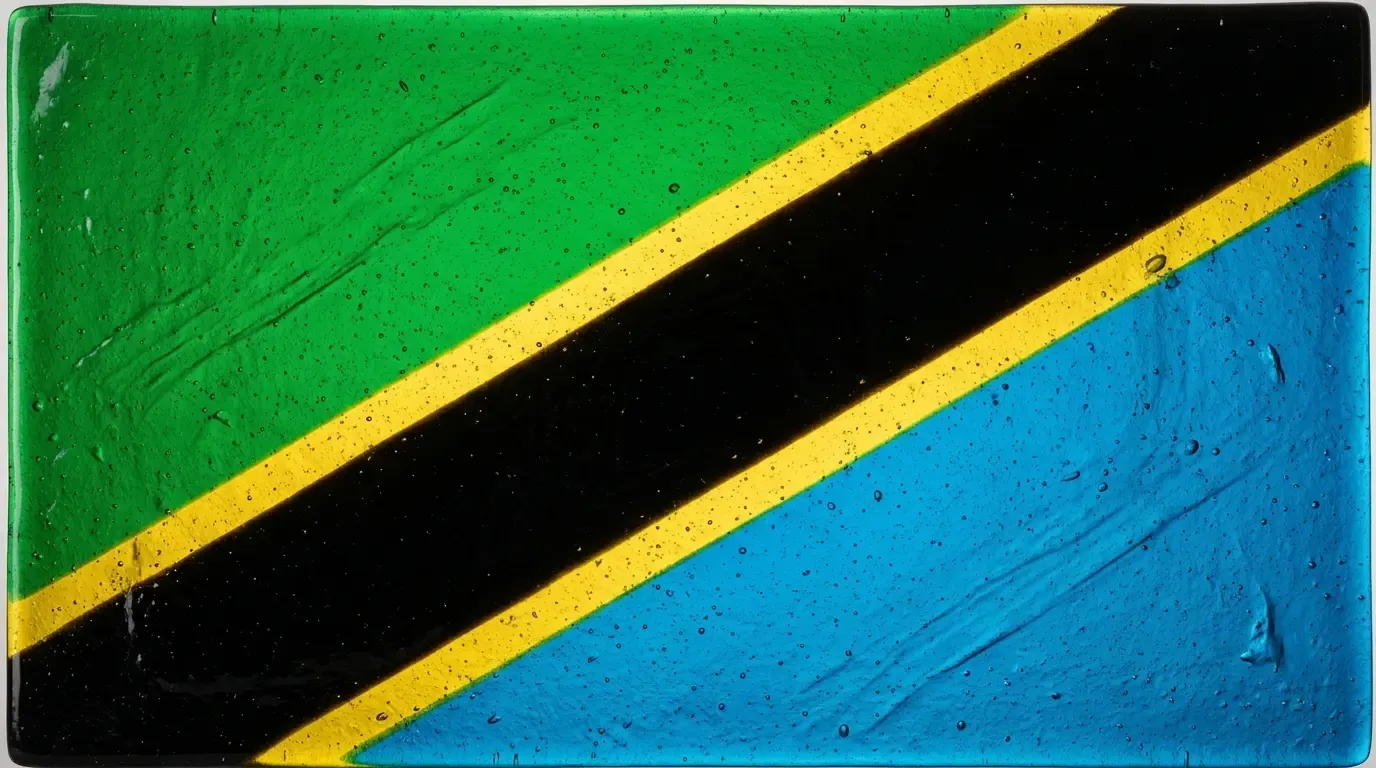 Artistic fused glass panel with the flag of Tanzania