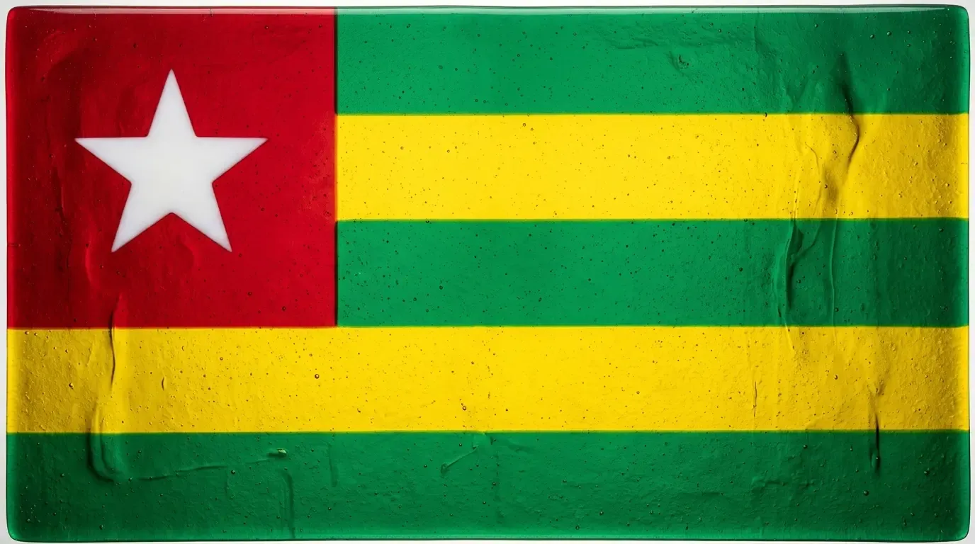 Artistic fused glass panel with the flag of Togo