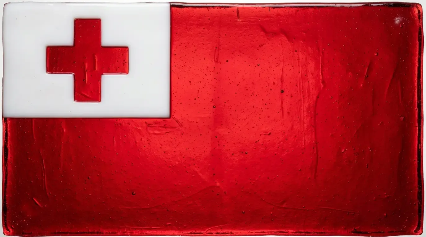 Artistic fused glass panel with the flag of Tonga