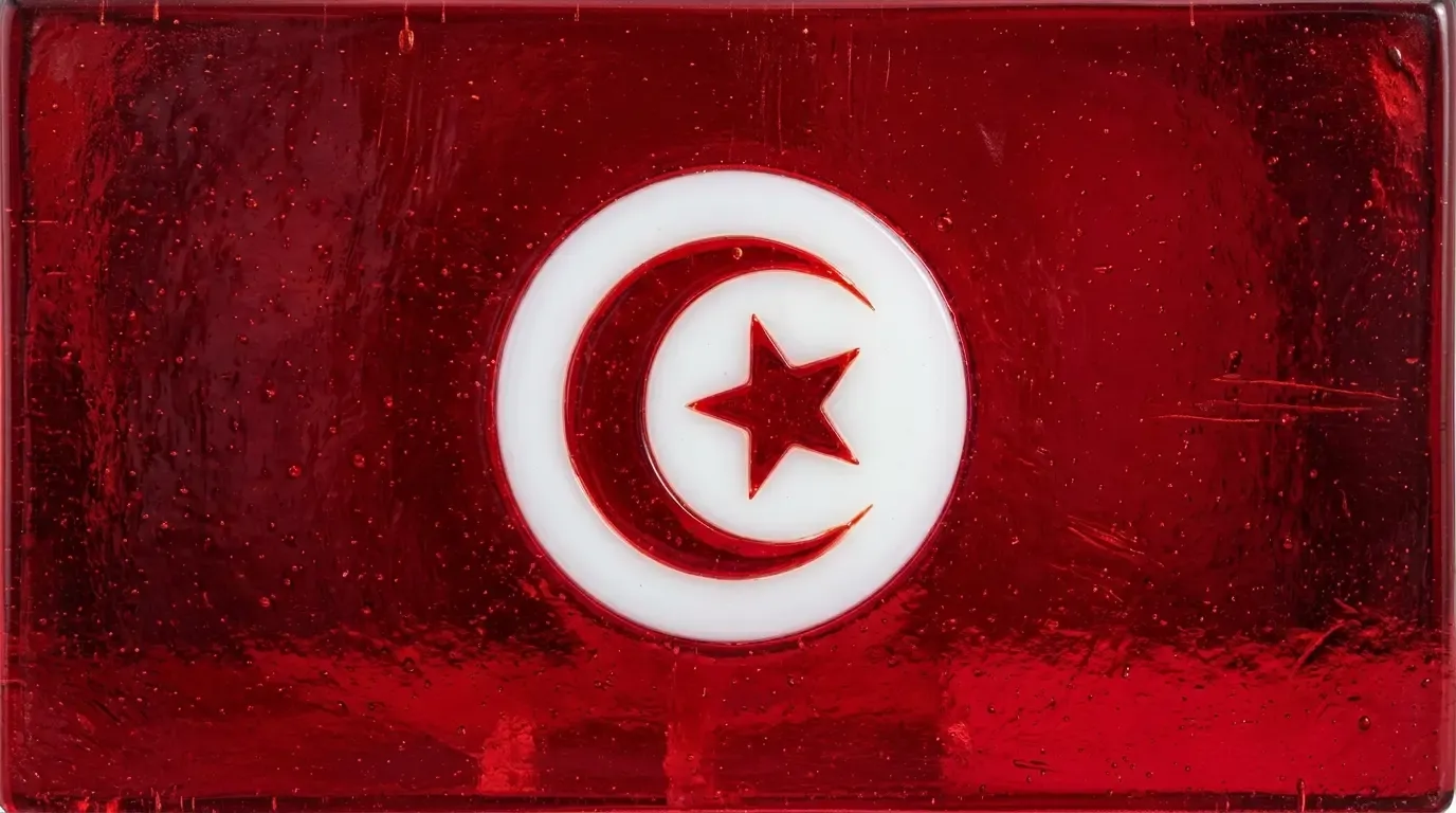 Artistic fused glass panel with the flag of Tunisia