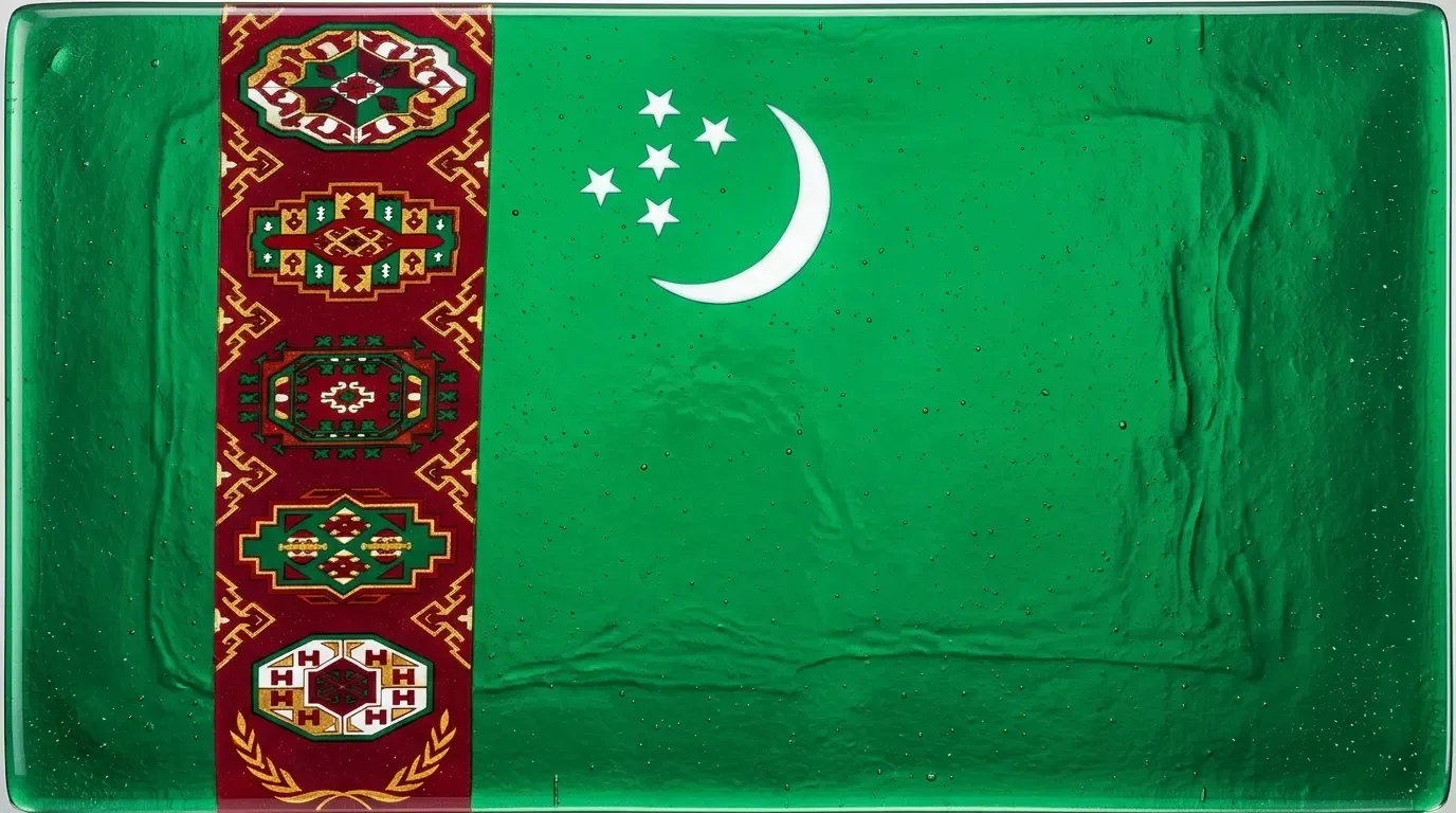 Artistic fused glass panel with the flag of Turkmenistan