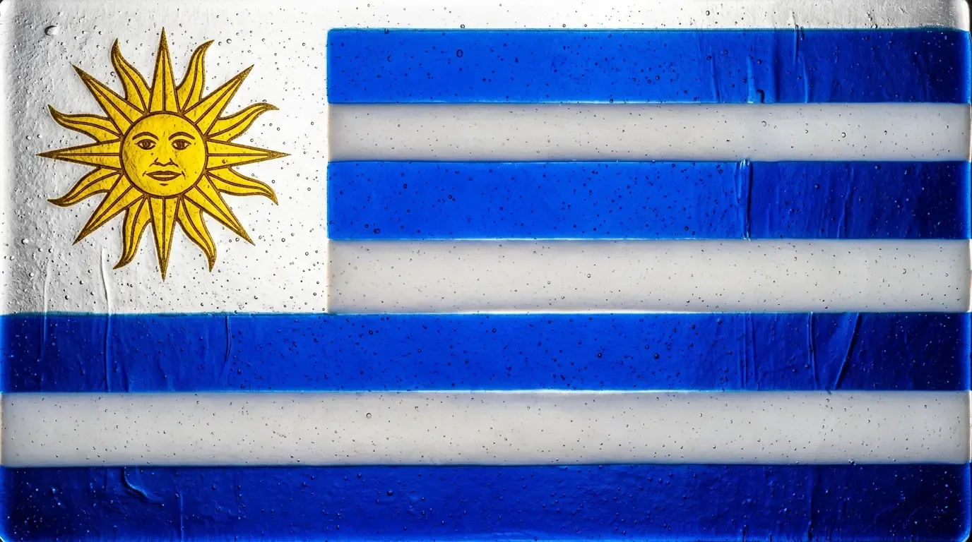 Artistic fused glass panel with the flag of Uruguay