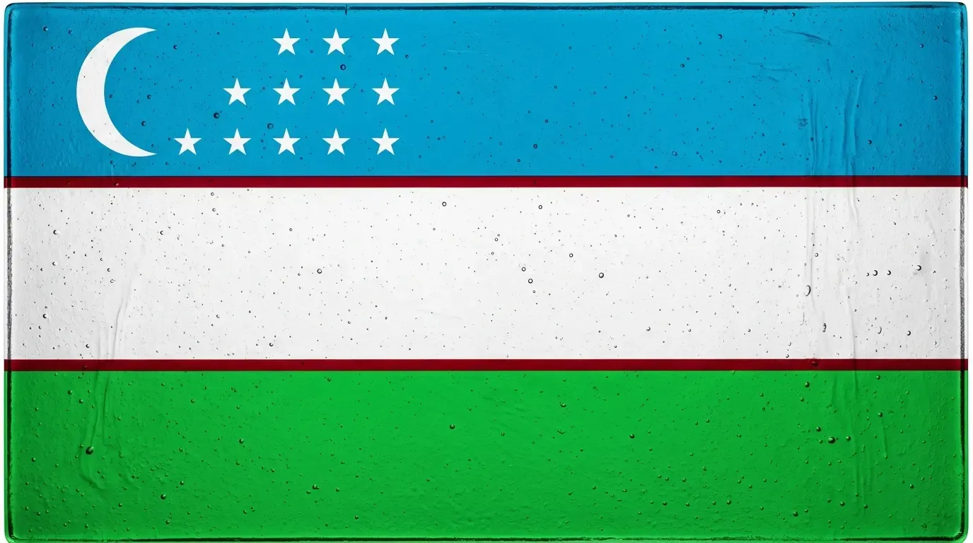 Artistic fused glass panel with the flag of Uzbekistan