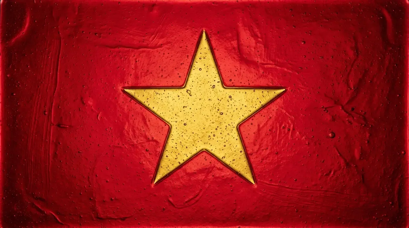 Artistic fused glass panel with the flag of Vietnam