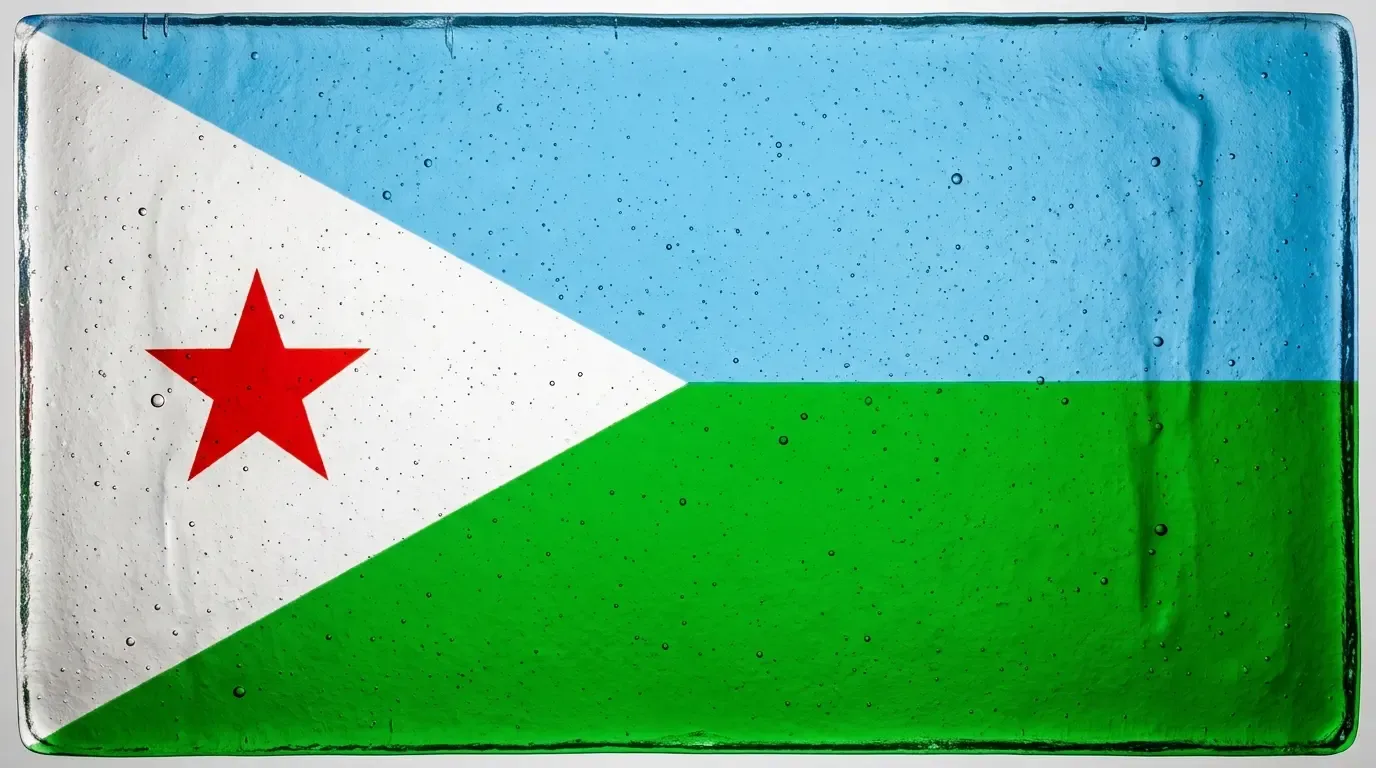 Artistic fused glass panel with the flag of Djibouti