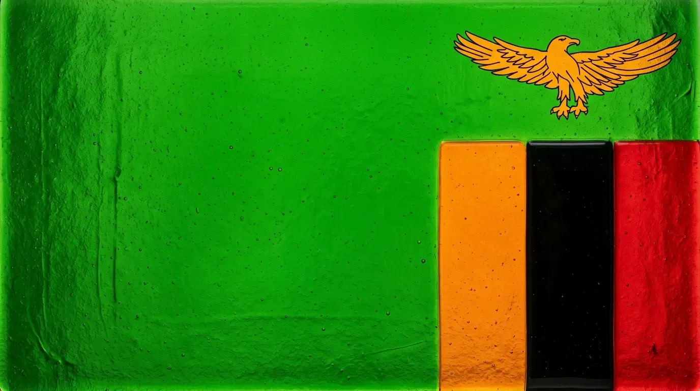 Artistic fused glass panel with the flag of Zambia